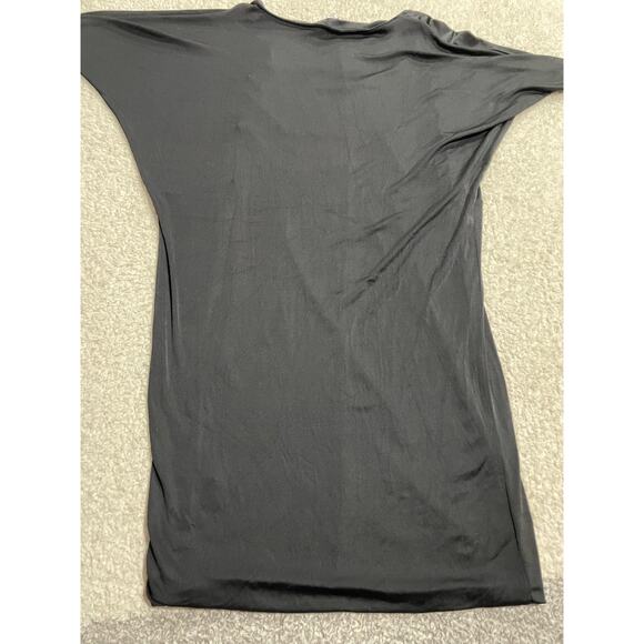 VTG Y2K Cache Dress Small Snakeskin Belt Dolman Sleeve Bubble Hem Black LBD - Picture 9 of 13